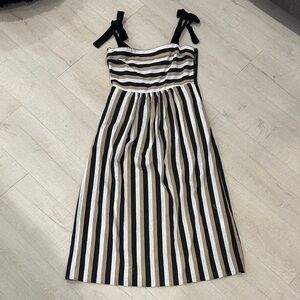 Zara Striped Tie-Shoulder Midi Dress